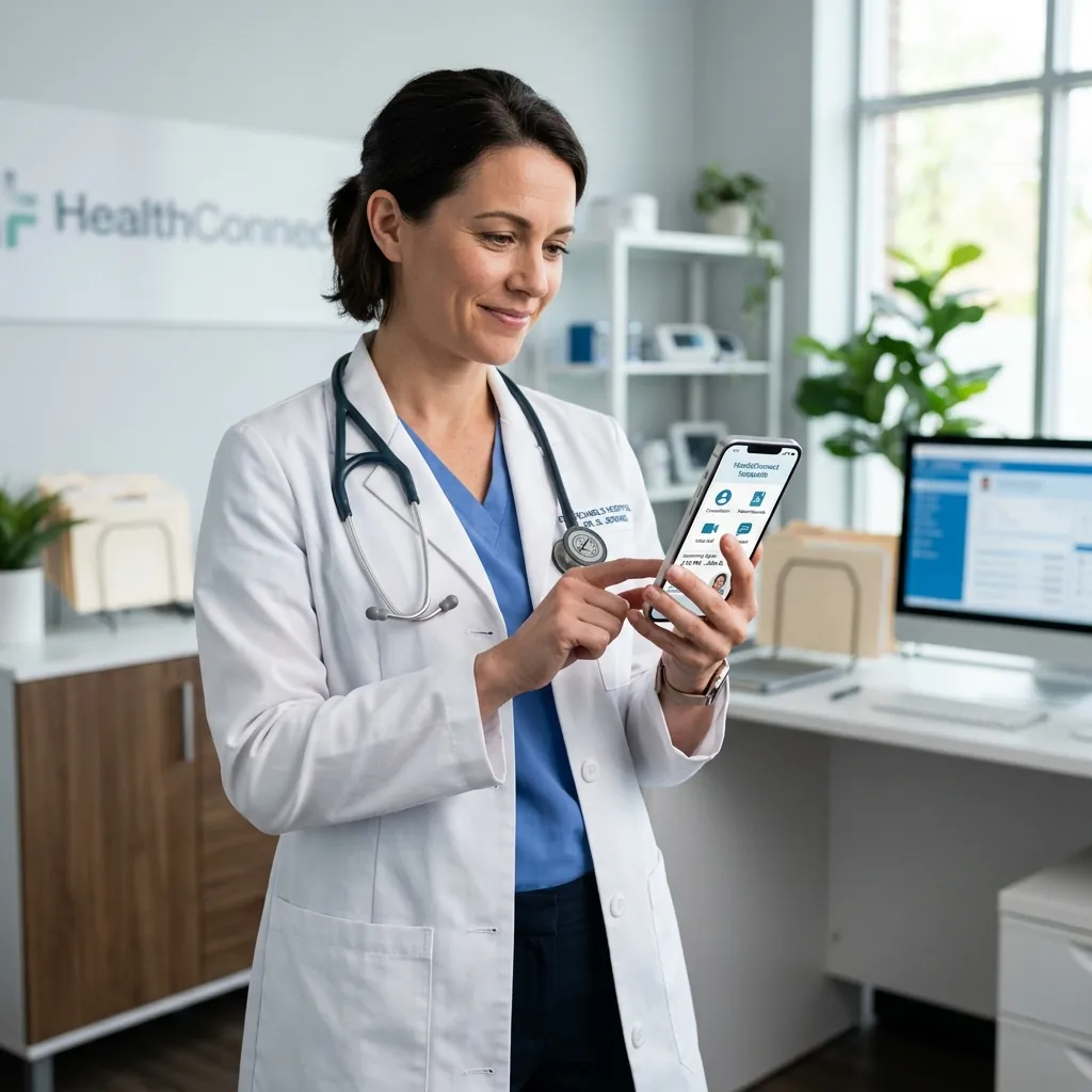 MediConnect telemedicine app showing a video consultation and patient schedule