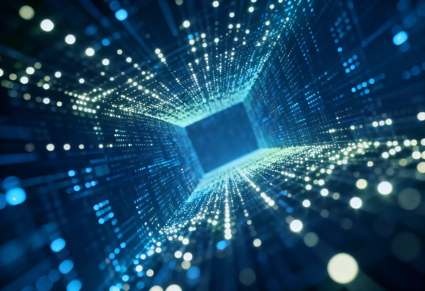 Abstract tunnel of blue digital data streams